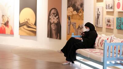 The modern, upscale interior vibe at Zeman Awwal provides a platform for Emirati artists to showcase their work.