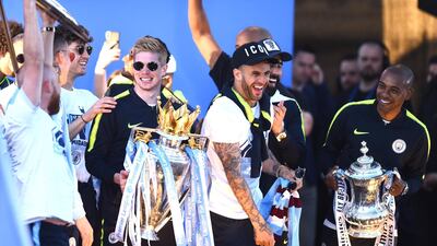 Kevin De Bruyne and Kyle Walker of Manchester City celebrate. Getty Images
