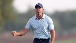 Rory McIlroy celebrates after the winning putt to claim the DP World Tour Championship 2025 at Jumeirah Golf Estates. Photo: Supplied