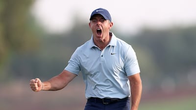 Rory McIlroy celebrates after the winning putt to claim the DP World Tour Championship 2025 at Jumeirah Golf Estates. Photo: Supplied