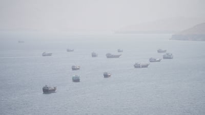 Vessels near the Strait of Hormuz, as seen from Musandam, Oman. Reuters