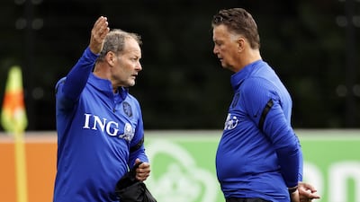 Netherlands manager Louis van Gaal with assistant coach Danny Blind. EPA