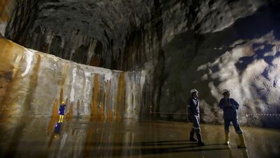 Visitors tour one of two completed caverns at the Jurong Rock Caverns in Singapore. The Jurong Rock Caverns are the first commercial underground facility for liquid hydrocarbons storage in Southeast Asia. Edgar Su / Reuters