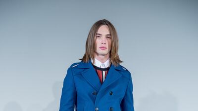 A model poses at the David Naman Presentation during NYFW: Men's at Dune Studios on January 30, 2017 in New York City. Roy Rochlin / Getty Images