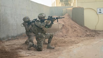 Members of the UAE Armed Forces and the Jordanian Armed Forces participate in the joint military drill, Titled ‘Bonds of Strength’, at Al Hamra Camp.