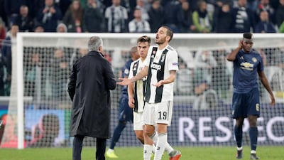 Manchester United manager Jose Mourinho confront Juventus players after the match. EPA