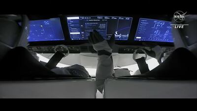 UAE astronaut Dr Sultan Al Neyadi, Nasa colleagues Stephen Bowen and Woody Hoburg, and Russian cosmonaut Andrey Fedyaev inside the Dragon capsule.