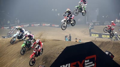 Riders taking part in the World Supercross Championship Abu Dhabi held at Etihad Arena in Abu Dhabi on November 4, 2023. All images by Pawan Singh / The National