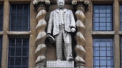 The Cecil Rhodes statue on the facade of Oriel College. EPA