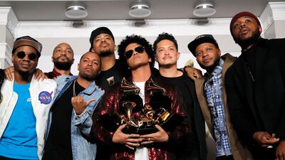 Bruno Mars holds six of seven Grammys which includes Album and Record of the Year for '24K Magic' and Song of the Year for 'That’s What I Like'. Reuters