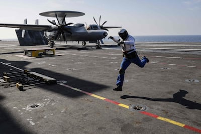 An aircraft prepares for takeoff on the French aircraft carrier Charles de Gaulle. AFP
