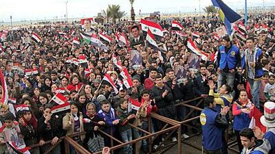 Supports of President Bashar Al Assad at a rally in Tartous, northern Syria.