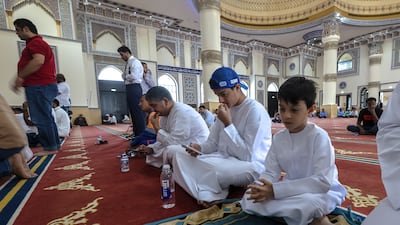 Worshippers at Omar Bin Al Khattab Mosque during the rain prayers