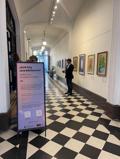 Paitings by Qatari artist Wadha Al Athba illustrating Kalila wa Dimna exhibited at the Biblioteca Ricardo Guraldes in Buenos Aires. Aveen Karim / The National