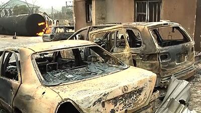 A frame grab from footage of the blast scene at an industrial gas plant in Nnewi, south-eastern Nigeria, taken on December 25, 2015 by TV Continental. TV Continental / AFP