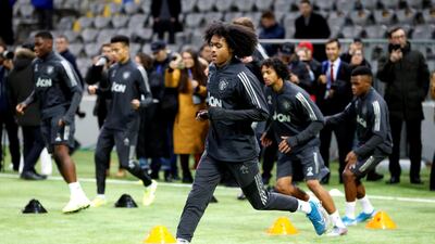 Manchester United's Tahith Chong during training at the Astana Arena. Reuters