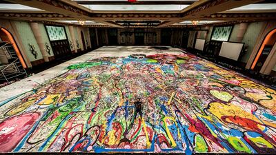 Sacha Jafri transformed a grand ballroom at Atlantis, The Palm into his studio in order to make the world's largest painting. Courtesy Sacha Jafri