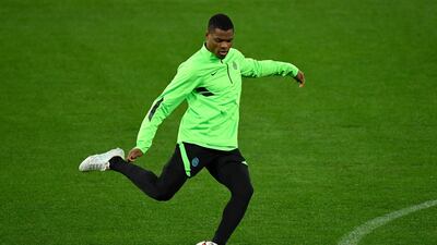 Inter Milan defender Denzel Dumfries takes part in a training session in Madrid. AFP