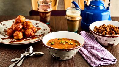 The dessert offerings include luqaimat, kunafa and milk cake. Courtesy Al Mashowa