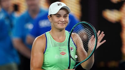 Ashleigh Barty celebrates winning her first round match against Lesia Tsurenko at the Australian Ope. EPA