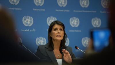 Ambassador Nikki Haley speaks during a press conference at the United Nations headquarters. Kevin Hagen/Getty Images/AFP