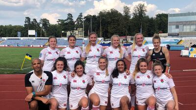 Emirati Sophie Shams with the England national team. Courtesy Sophie Shams