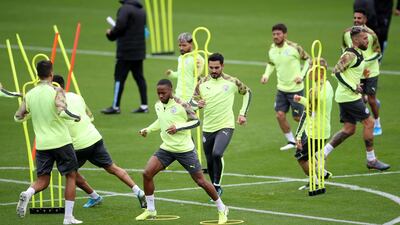 The Manchester City squad training ahead of their Champions League clash against Dinamo Zagreb on Tuesday. Reuters