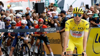 UAE Team Emirates' Tadej Pogacar before the start of Stage 14. Reuters