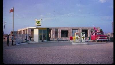 Image of a petrol station in Al Ain taken by a midwife in 1962.