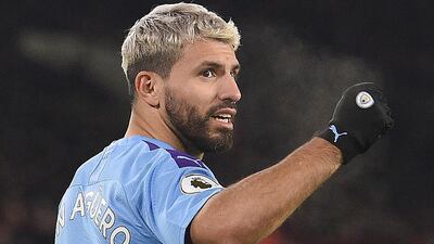 Manchester City striker Sergio Aguero celebrates his goal. AFP