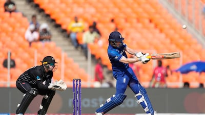 England's Harry Brook plays a shot. AP