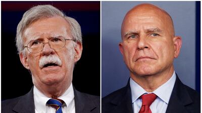 Former US ambassador to the United Nations John Bolton, left, has replaced HR McMaster as Trump's National Security Advisor. Joshua Roberts, Jonathan Ernst / Reuters / File