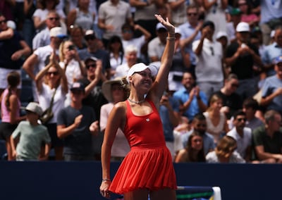 Anastasia Potapova celebrates winning her third round match against Amanda Anisimova. Reuters