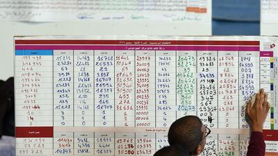 Tunisian election officials process the presidential vote. Photo: Fethi Belaid / AFP