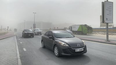 The sandstorm in Dubai Investment Park area in Dubai. Pawan Singh / The National