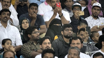 Crowds listen to Rahul Gandhi at Dubai International Cricket Stadium. Reem Mohammed / The National