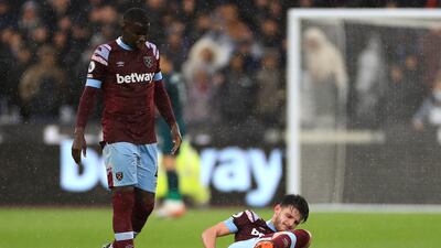 West Ham's Declan Rice after taking a knock. PA