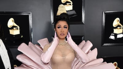 Cardi B wins 'statement dress of the night' in vintage Mugler Haute Couture. This design first walked down the runway in 1998. Photo: AP