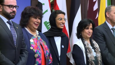 Noura bint Mohammed Al Kaabi, third from left, made the announcement in Cairo, Egypt.