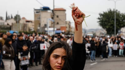 Arab-Israeli protesters gather in Sakhnin, Israeli, owing to rising crime rates in their community. AFP