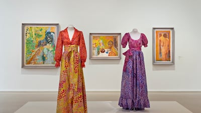 Pierre Bonnard paintings alongside Saint Laurent ensembles from 2001, on display at Musee d'Art Moderne de Paris. Photo: Nicolas Matheus