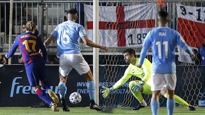 Barcelona striker Antoine Griezmann scores the equaliser against UD Ibiza in the Copa del Rey. EPA