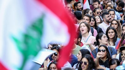 Lebanese students from various universities shout slogans during ongoing anti-government protests as they march from Lebanese University toward Riad Solh square in front the government palace in Beirut. EPA