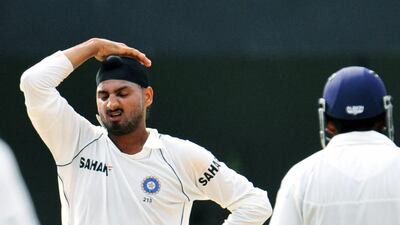 Harbhajan Singh, here reacting after an unsuccessful appeal for the wicket of unseen Sri Lankan cricketer Malinda Warnapura during the fourth day of the third and final Test match between India and Sri Lanka in Colombo on August 11, 2008. Harbhajan’s infamous moment in the IPL came on April 25, 2008, when he slapped Sreesanth. Lakruwan Wanniarachchi / AFP