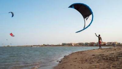 Kitesurfers take over the Red Sea beach off the coast of El Gouna. David Degner/ Getty Images