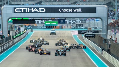 Max Verstappen and Lewis Hamilton compete in the Formula One Abu Dhabi Grand Prix on Sunday. Victor Besa/The National.