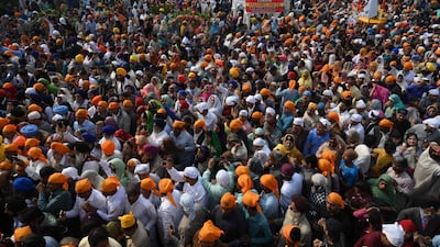 Sikh pilgrims gather to celebrate the 550th birth anniversary of Guru Nanak Dev, at Nankana Sahib, a Pakistani city about 80 kilometres from the eastern city of Lahore on November 12, 2019. The celebration to mark the 550th birth anniversary of Sikhism's founder the Guru Nanak has been given extra significance this year with the opening of the Kartarpur Corridor, a secure, visa-free passage between arch-rivals India and Pakistan that gives Indian Sikhs access to the place where the guru died in 1539, now one of the religion's holiest sites. AFP
