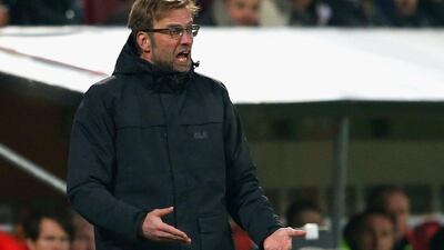 Jurgen Klopp, head coach of Liverpool reacts during the UEFA Europa League round of 32 first leg match between FC Augsburg and Liverpool at WWK-Arena on February 18, 2016 in Augsburg, Germany. (Photo by Alexander Hassenstein/Bongarts/Getty Images)
