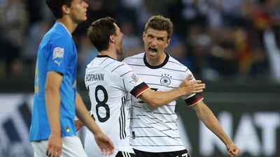 Thomas Muller of Germany celebrates after scoring the third. Getty