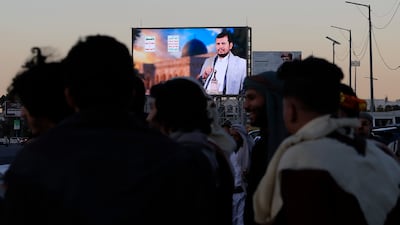 A screen featuring Abdulmalik Al Houthi in Yemen's capital Sanaa. The Houthi leader has accused Israel of adopting a 'hostile stance' over Somaliland. EPA